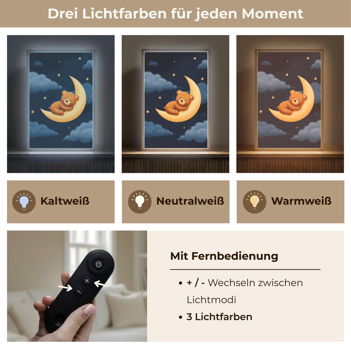 NACHTTISCHLAMPE MIT AKKU Teddybär - Mond - Wolken - Sterne 40x60 cm - Dunkelblau, Holzwerkstoff (8/40/60cm) - OnlyWow