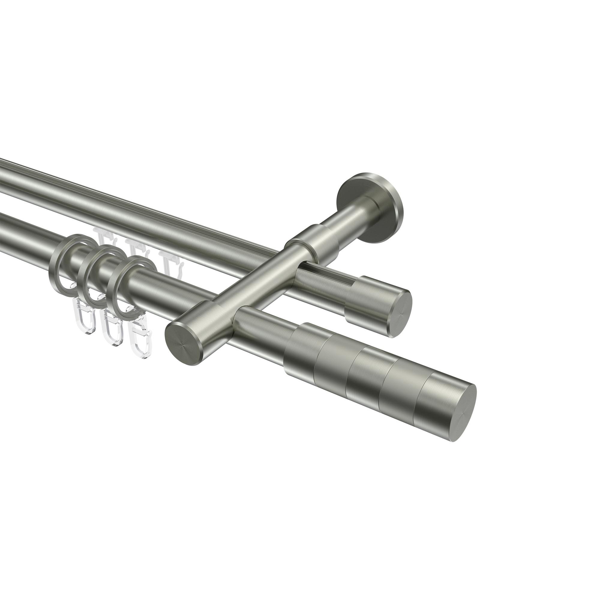 GARDINENSTANGE RUNDROHR-INNENLAUF Prestige Mavell 420 cm (geteilt in 3 x 140 cm), 2-läufig, 20 mm Ø Edelstahl-Optik - Edelstahlfarben/Silberfarben, Metall (420cm) - INTERDECO
