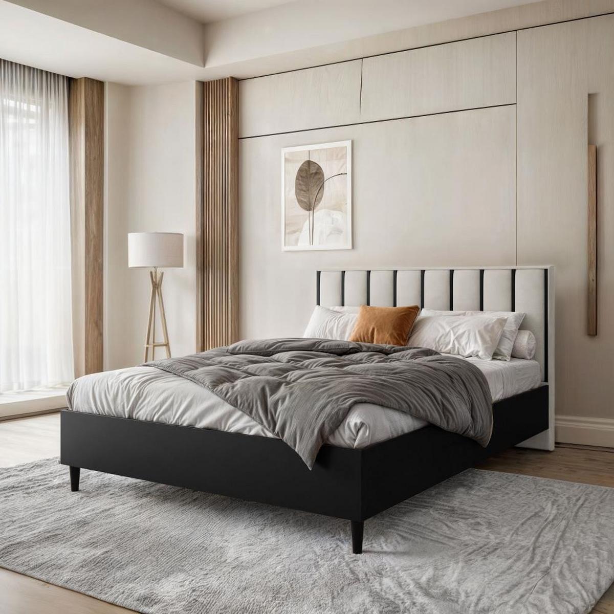 POLSTERBETT Stella 166/211/108 schwarz/beige - Beige/Schwarz, Holzwerkstoff/Textil (160/200cm) - Beautysofa