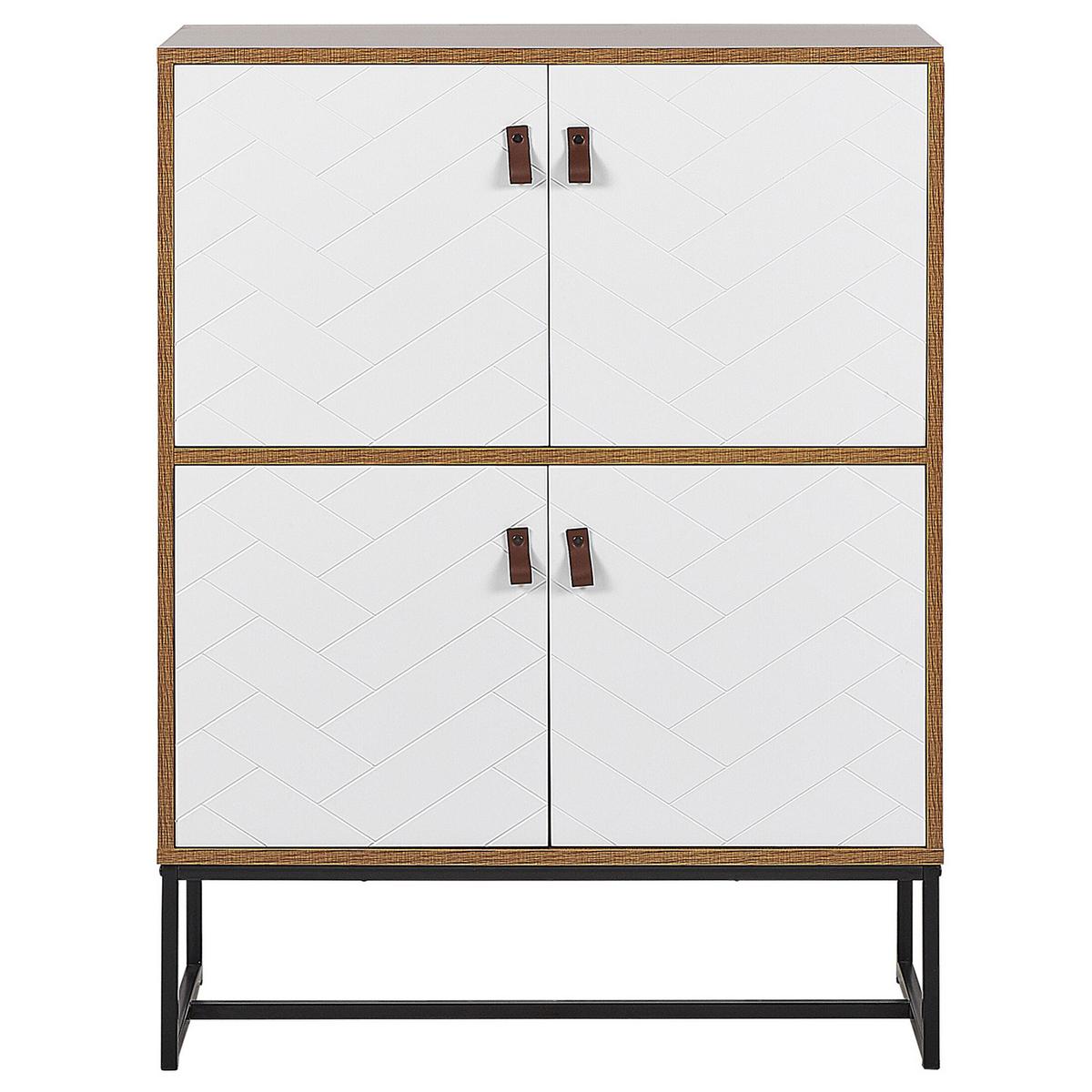 SCHRANK Hellbraun/Weiß Nueva - Weiß, Holzwerkstoff (76/100/39cm) - Beliani