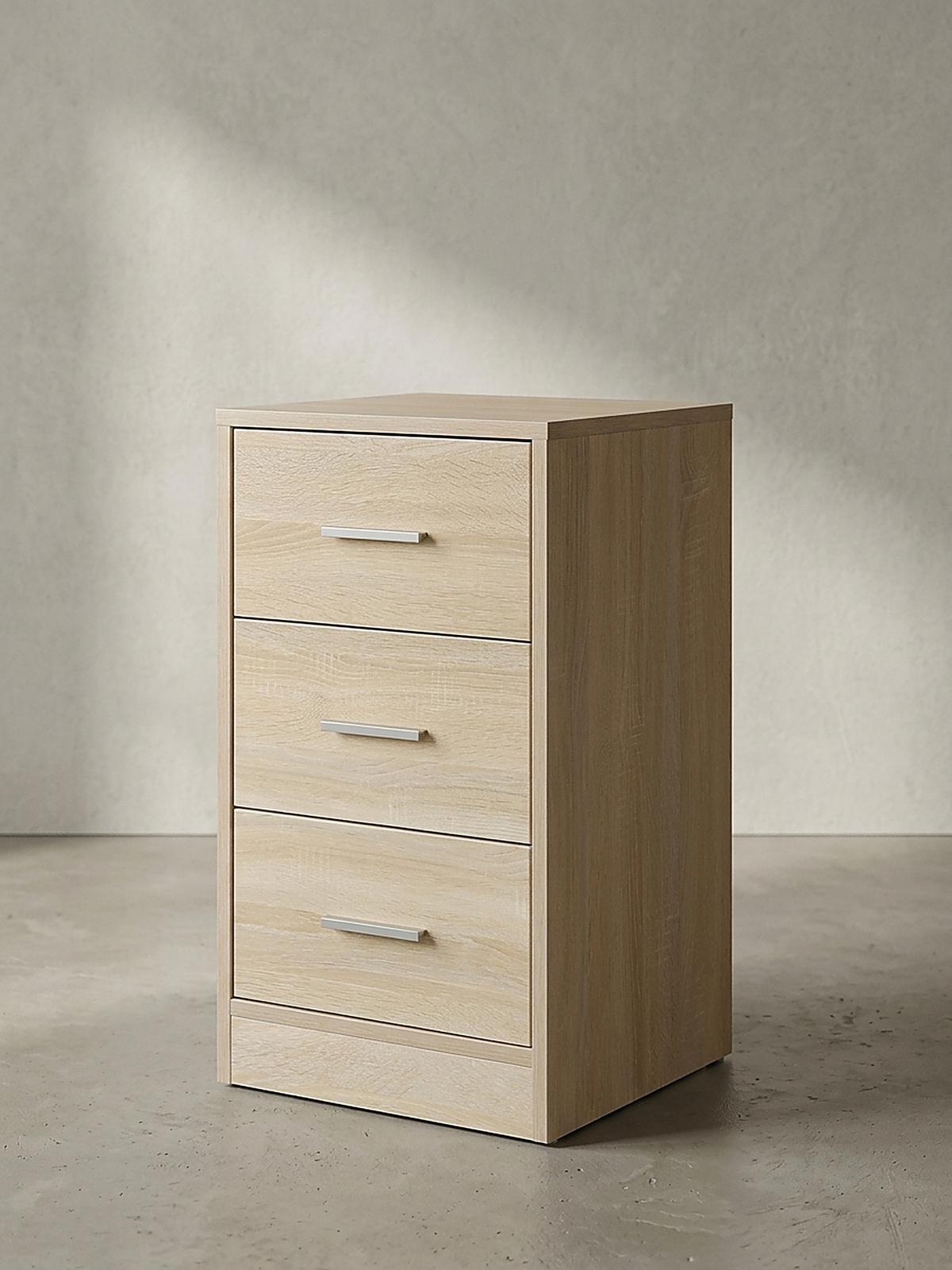 NACHTTISCH Holz 3 Schubladen Melaminbeschichtet Modern, Beige 38x35x68 cm - Beige, Holz/Kunststoff (38/68/35cm) - KADIMA DESIGN