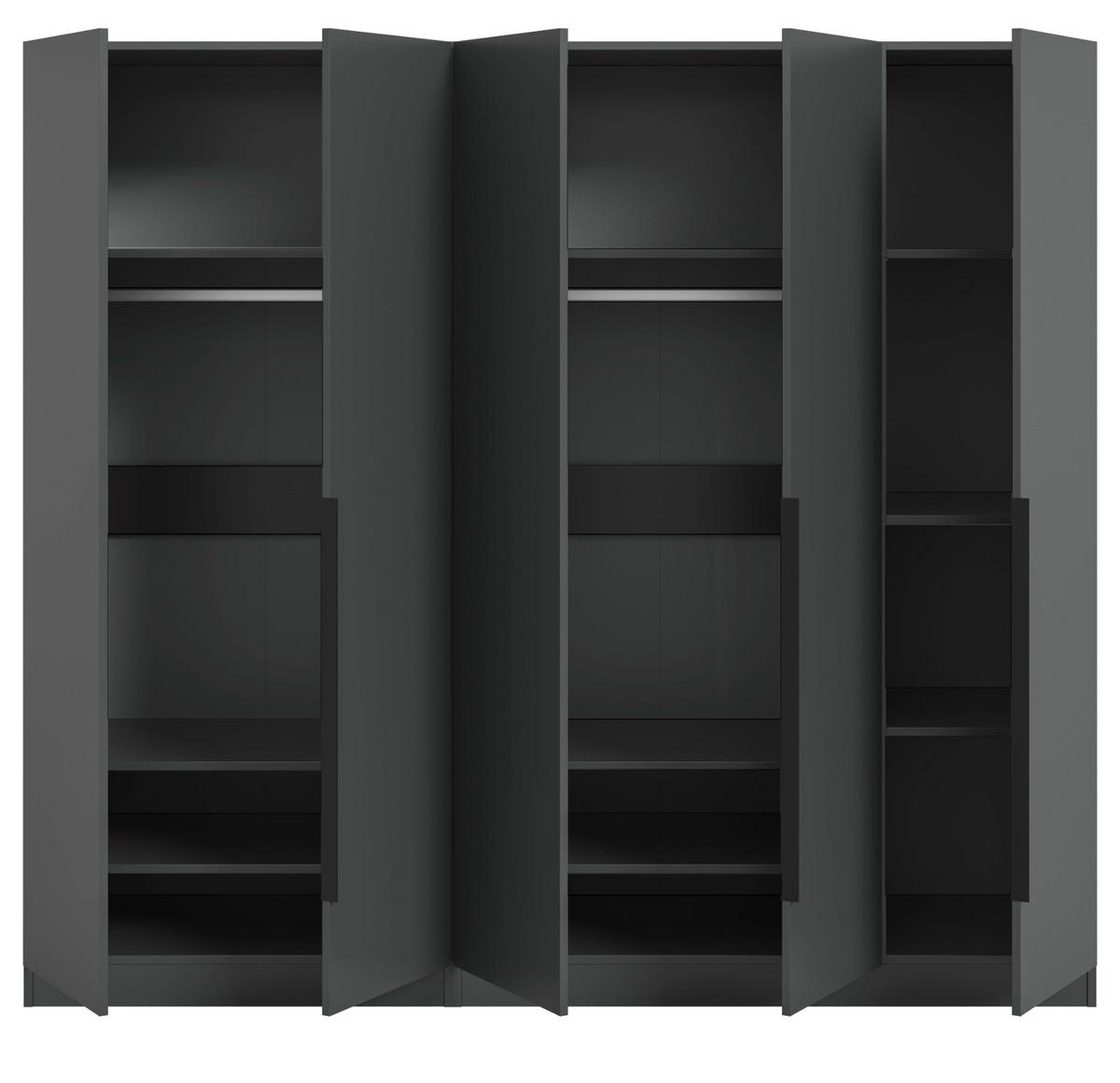KLEIDERSCHRANK grau 5-türig 200 x 181 cm, Drehtürenschrank mit zusätzlichen Einlegeböden - Schwarz/Grau, Holzwerkstoff/Kunststoff (200/181/52cm) - Inn.Furn