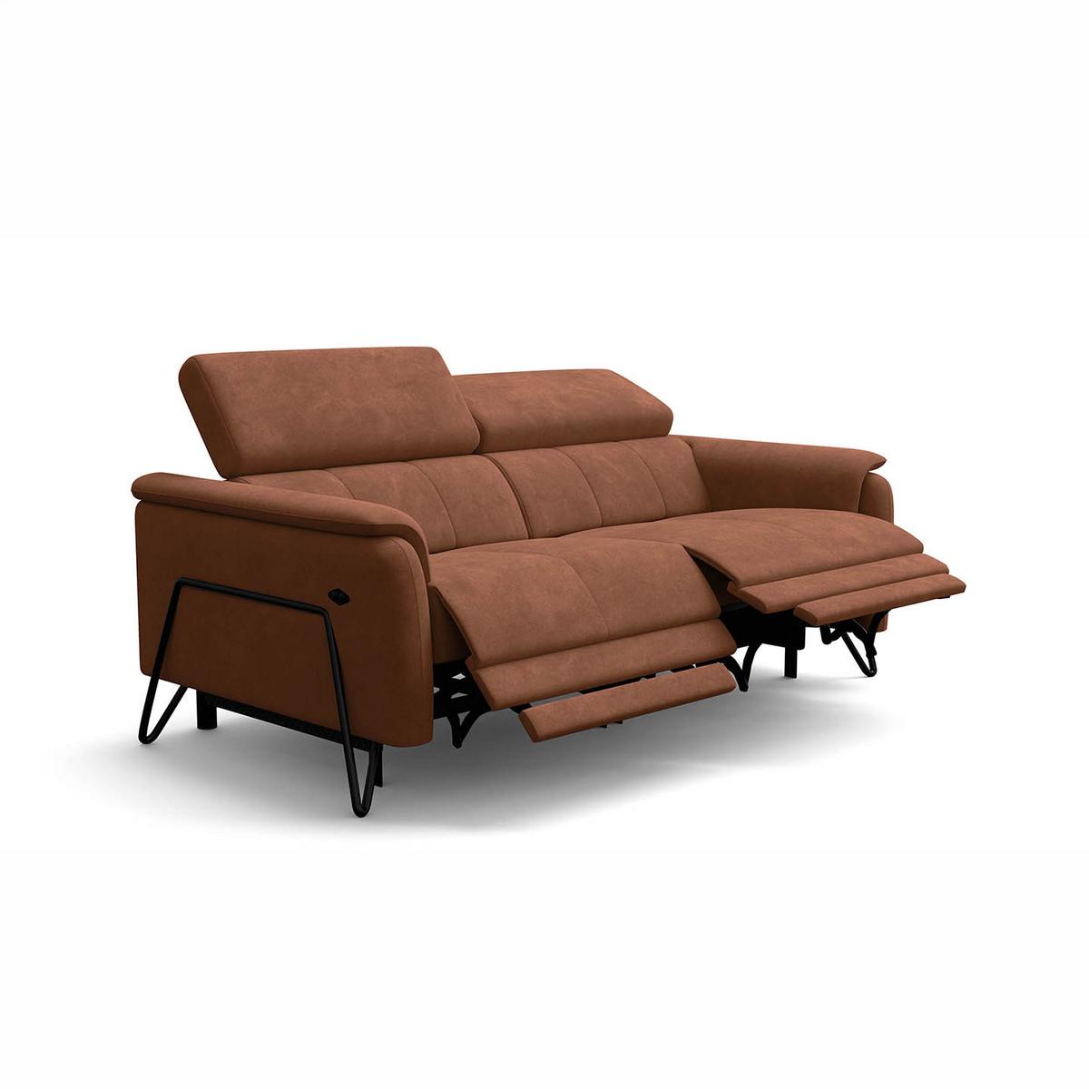RELAXSOFA RODEN 3-Sitzer mit 2 Relax, braun, Veloursstoff - Braun, Holz/Textil (194/82/103cm) - Wozimo