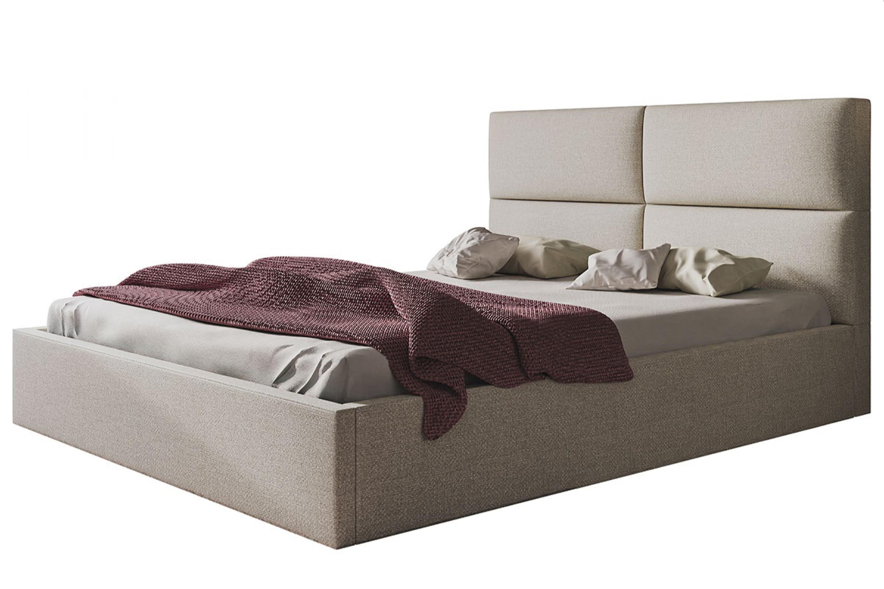 BETT 140x200 - Polsterbett mit Bettkasten und Holzrahmen - Modern Betten - Eleganter Malmö-Stoff- Kollektion Lizbona, Beige - Beige, Holz/Kunststoff - Alpi-Möbel