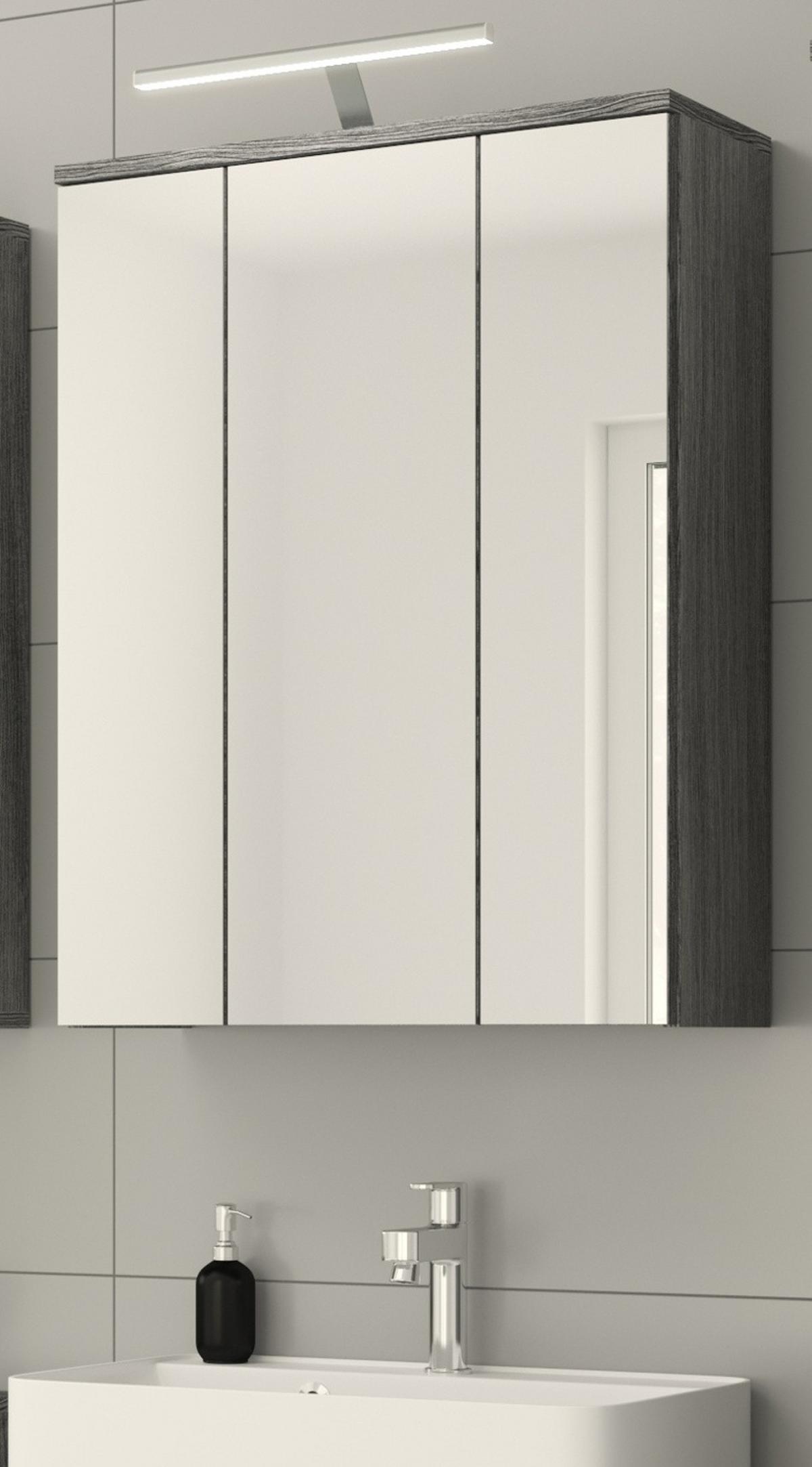 SPIEGELSCHRANK grau Rauchsilber 60 cm, Badschrank 3-türig - Grau, Glas/Holzwerkstoff (60/77/21cm) - Inn.Furn