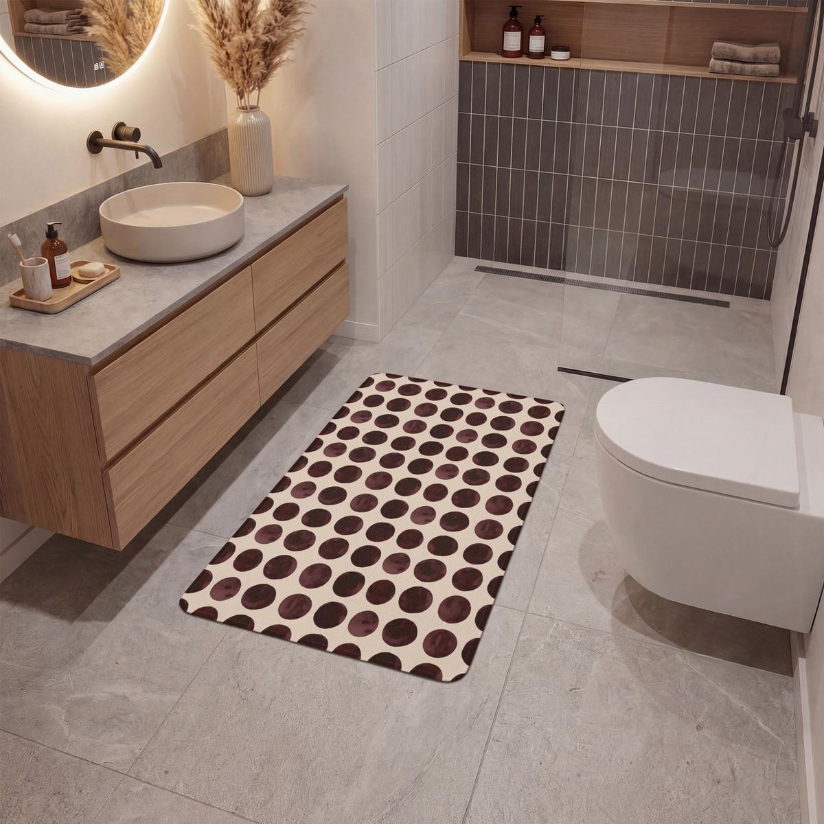 BADEMATTE Polka dots - Muster - Braun 60x90 cm - Bordeaux, Textil (60/90cm) - OnlyWow