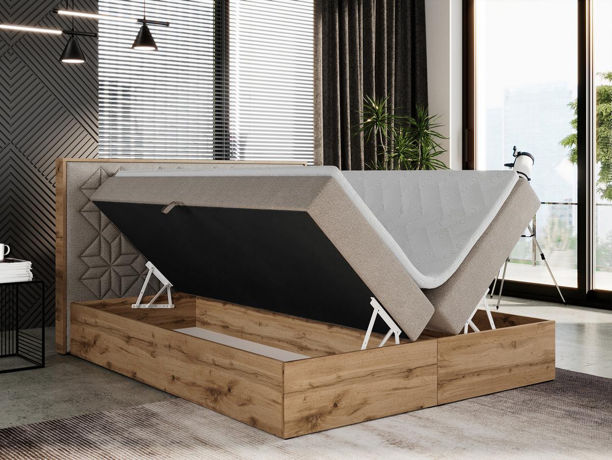 BOXBETT NESSI - 140/200 Beige Struktur - H3 - Beige, Holz/Textil (140/200cm) - MKS