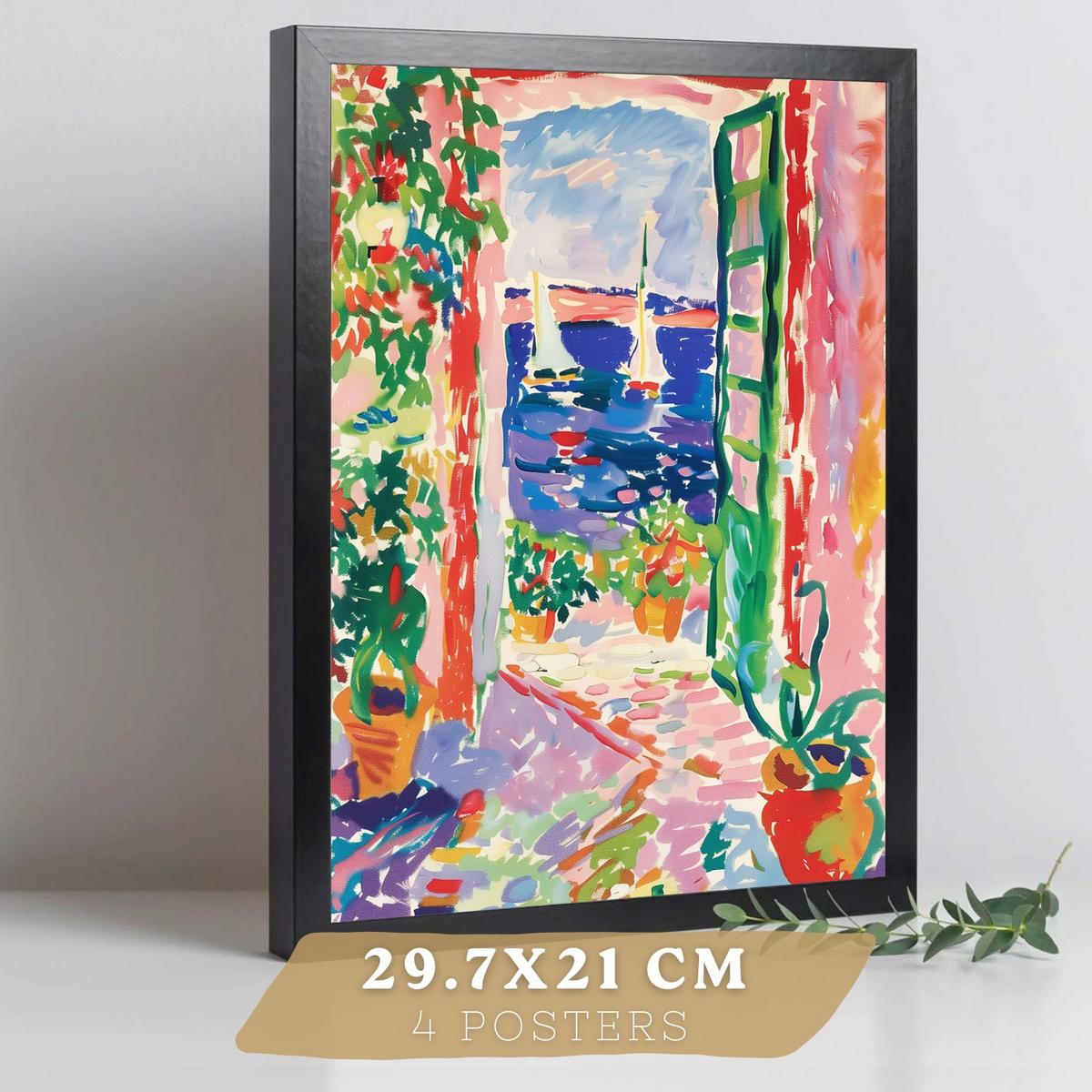POSTER 4er Bilder-Set Wandbilder Maritim modern Wohnzimmer Deko, Schlafzimmer, Küche, Badezimmer Schwarzer Rahmen A4 - Schwarz, Papier (29.7/1/21cm) - Nacnic