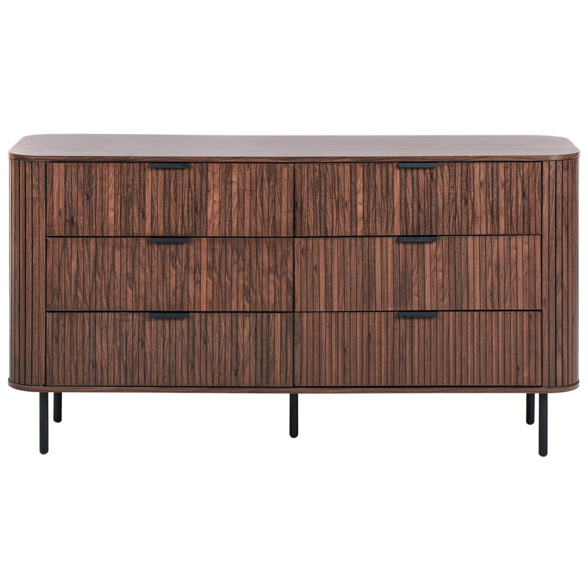 KOMMODE mit 6 Schubladen Dunkelbraun Bradley - Dunkelbraun/Schwarz, Holzwerkstoff (153/81/47cm) - Beliani