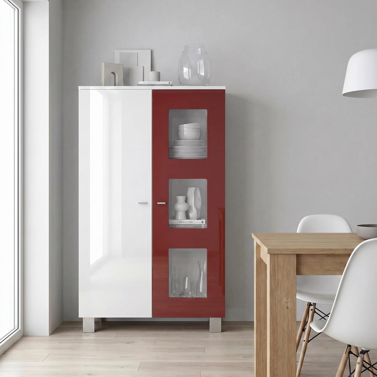 VITRINE Denjo Tür in Bordeaux Hochglanz - Bordeaux, Holzwerkstoff (71/129/35cm) - Vladon