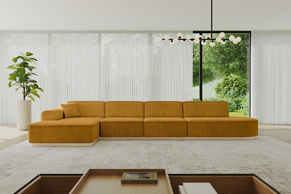 ECKSOFA Ottomane Links IREA-L3 - 412x165x80 cm Senfgelb - Grün, Holzwerkstoff/Textil (412/165cm) - ALTDECOR