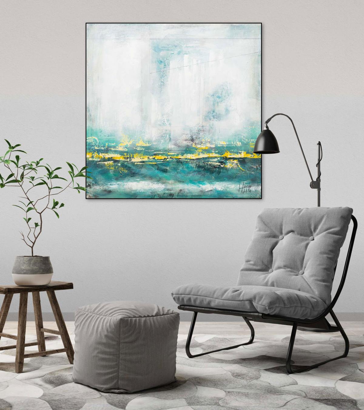 ACRYLBILD HANDGEMALT 80/80 cm - Türkis/Weiß, Holz/Textil (80/80cm) - KUNSTLOFT