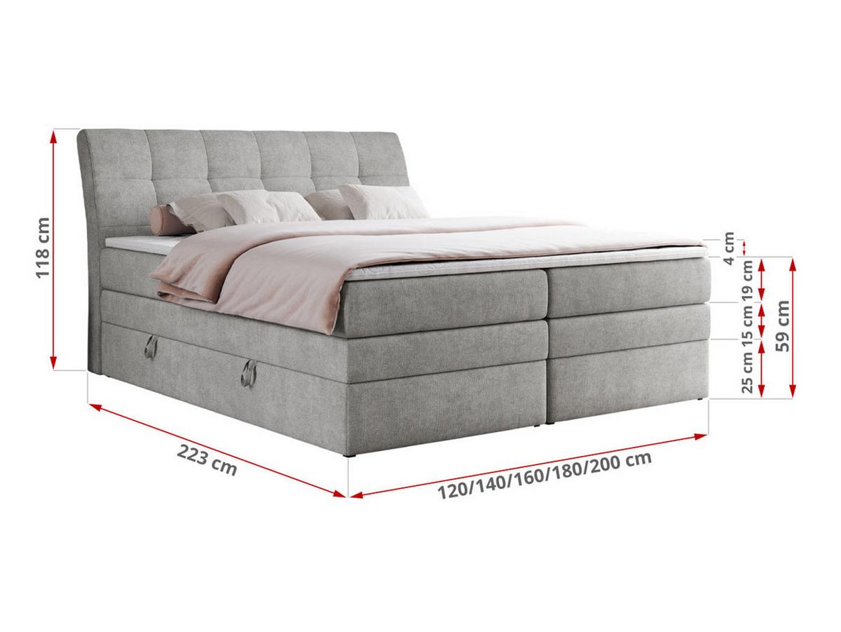 BOXSPRINGBETT GOLD-10 KING 120/200 Hellgrau Struktur - H4 - Hellgrau, Holz/Textil (120/200cm) - MKS