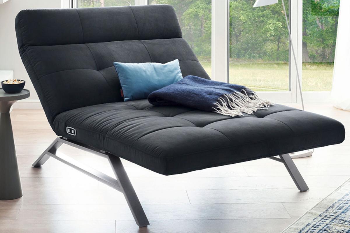LIEGE MIT MOTORISCHER RELAXFUNKTION AMERIVA Schwarz Velvet Relaxfunktion - Silberfarben/Schwarz, Textil (120/110/158cm) - KAWOLA