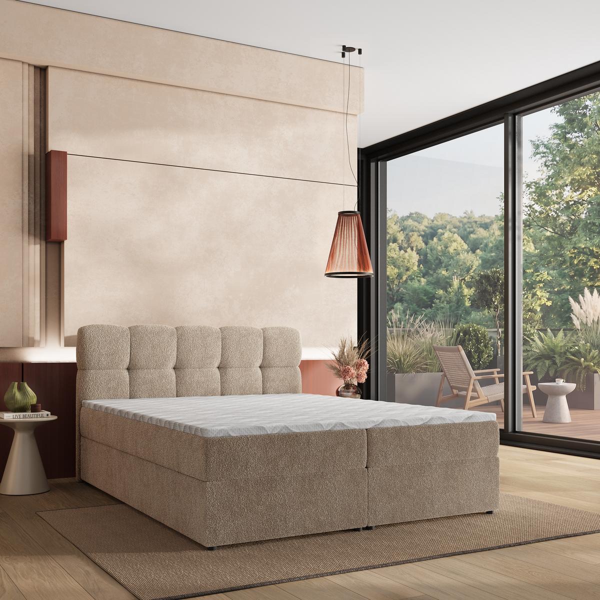 BOXBETT MERU 140x200 cm mit Matratze und Topper - Beige - Beige, Holz (140/200cm) - MASSENO