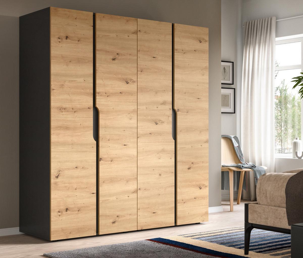 KLEIDERSCHRANK Eiche Artisan, grau 81 x 176 cm, Drehtürenschrank 2-türig - Schwarz/Eiche Artisan, Holzwerkstoff/Kunststoff (81/176/51cm) - Inn.Furn
