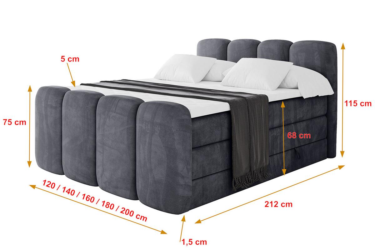 BOXBETT mit Matratze H3|H4 und Lattenrost - NINA-Z KING - 140x200 cm Casablanca - Dunkelgrau - Dunkelgrau, Holzwerkstoff (140/200cm)