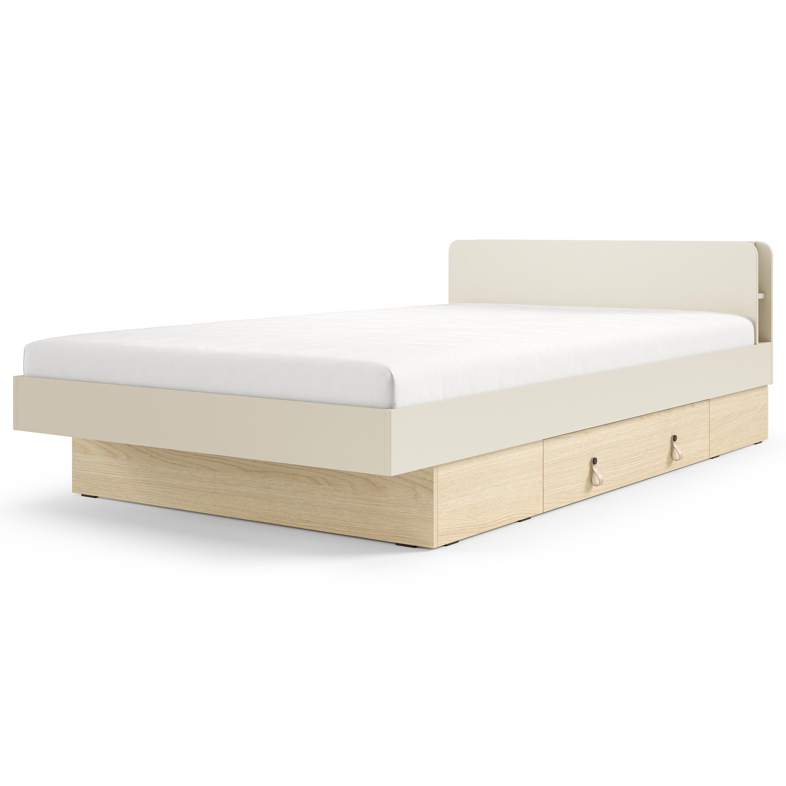 BETT Sorella 120x200 cm mit Lattenrost und Bettkasten-Schublade, ohne Matratze, Macadamia + Eiche Mavelie - Eichefarben/Beige, Leder/Holzwerkstoff (120/200cm) - Beautysofa