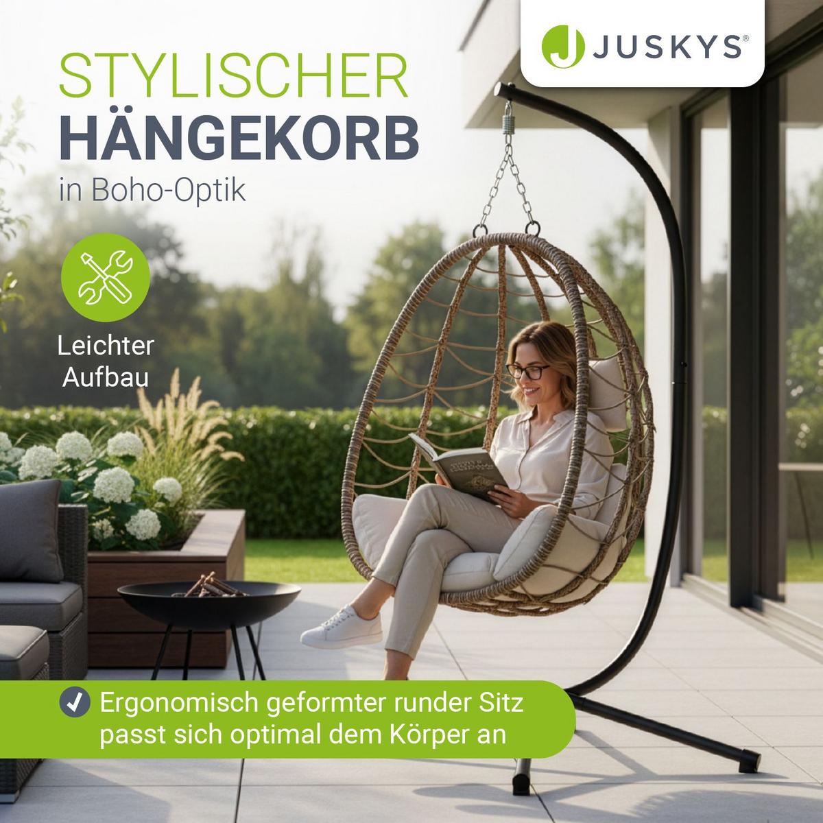 KORBHÄNGESESSEL Aria beige inkl. waschbare Bezüge - Beige, Kunststoff/Metall (95/196/95cm) - Juskys