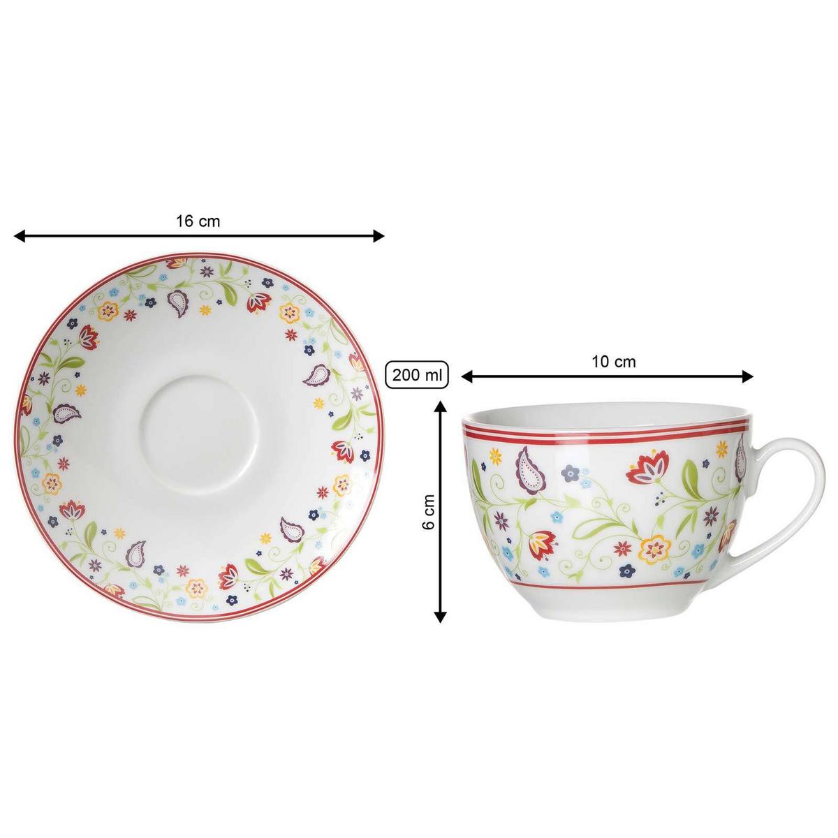 KAFFEETASSE MIT UNTERTASSE Shanti bunt 220 ml - Multicolor, Keramik (16/8/16cm) - Ritzenhoff Breker