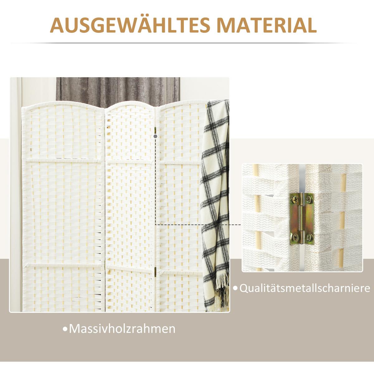 PARAVENT 4-teilig 160 x 170 cm Raumteiler Trennwand aus Kiefernholz Weiß - Weiß, Kunststoff (1.6/170/160cm) - HOMCOM