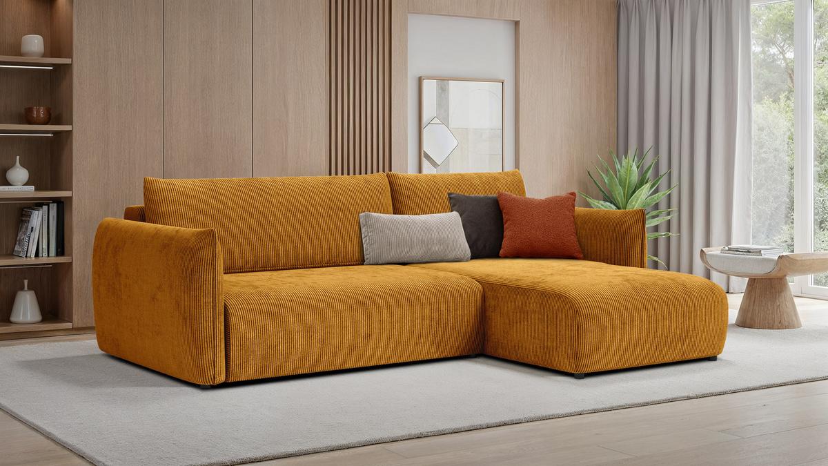 ECKSOFA TAUER 3-Sitzer links, safran - Gelb/Schwarz, Holz/Textil (248/173cm) - Wozimo