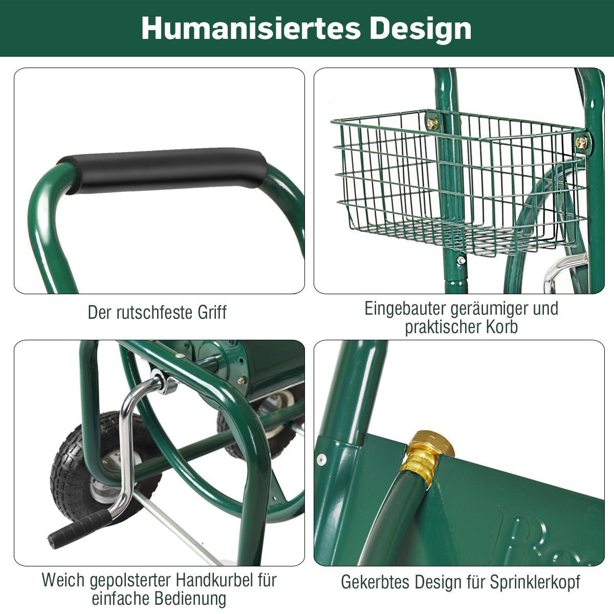 WASSERSCHLAUCHTROMMELWAGEN Grün - Grün, Metall (95/113/62cm) - COSTWAY