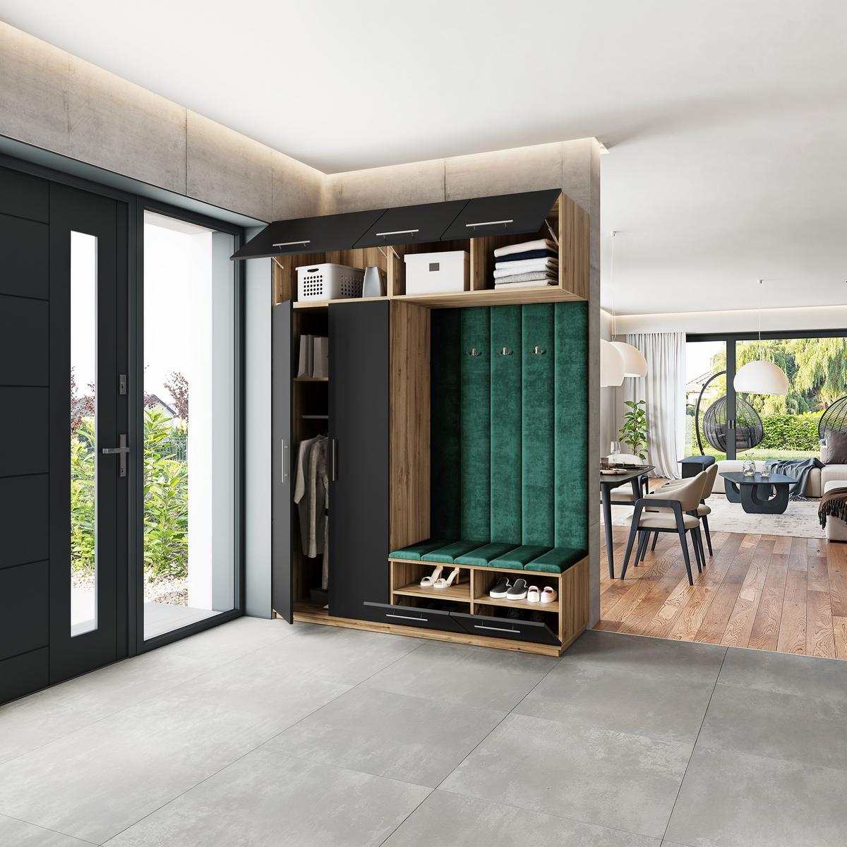 GARDEROBENSCHRANK REMA 180/240/60 cm Modern Garderobe-Set Eiche Wotan - Eiche Wotan/Schwarz, Holzwerkstoff (180/240/60cm) - MASSENO