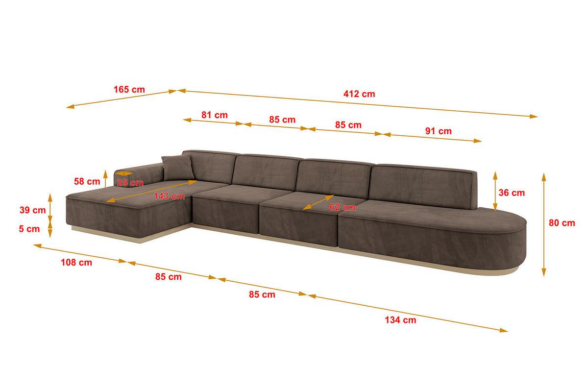 ECKSOFA Ottomane Links IREA-L3 - 412x165x80 cm Braun - Braun, Holzwerkstoff/Textil (412/165cm) - ALTDECOR