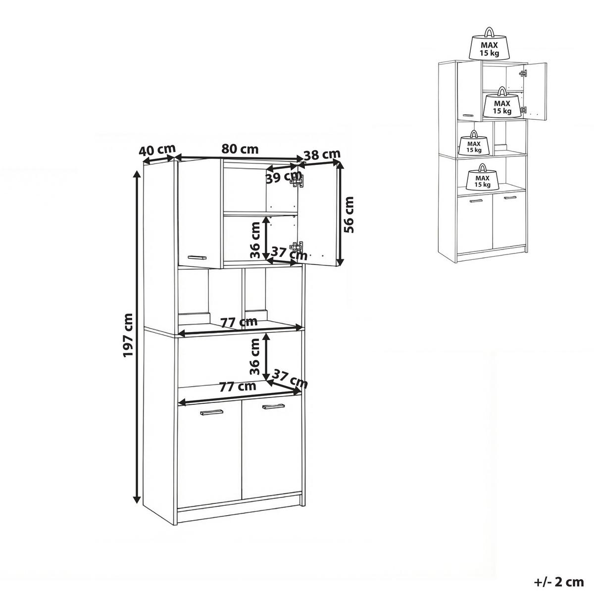 BÜCHERREGAL mit 4 Türen Grau/Weiß Zehna - Weiß/Grau, Holzwerkstoff (80/197/40cm) - Beliani