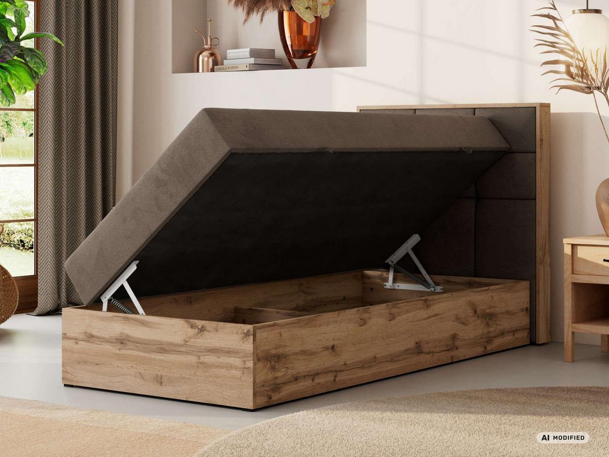 BOXBETT ALBERO 1 90/200 - Braun Velvet - Topper Visco - H3 - Rechts - Schwarz/Braun, Kunststoff/Textil (90/200cm) - MKS