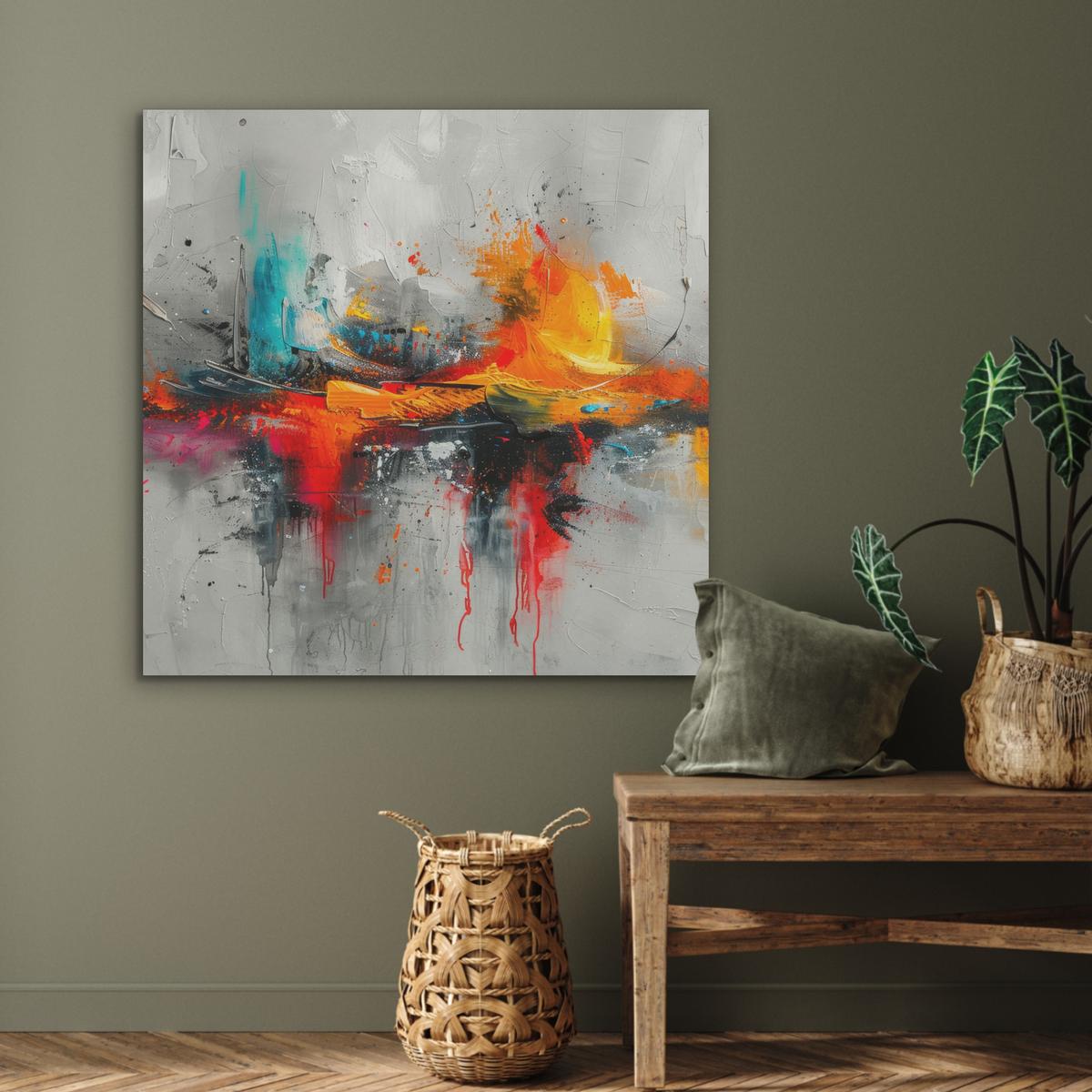 AKUSTIKBILD Moderne Kunst - Orange - Grau - Abstrakt Akustikpaneele 90x90 cm - Hellgrau, Kunststoff (90/90/0.9cm) - MuchoWow