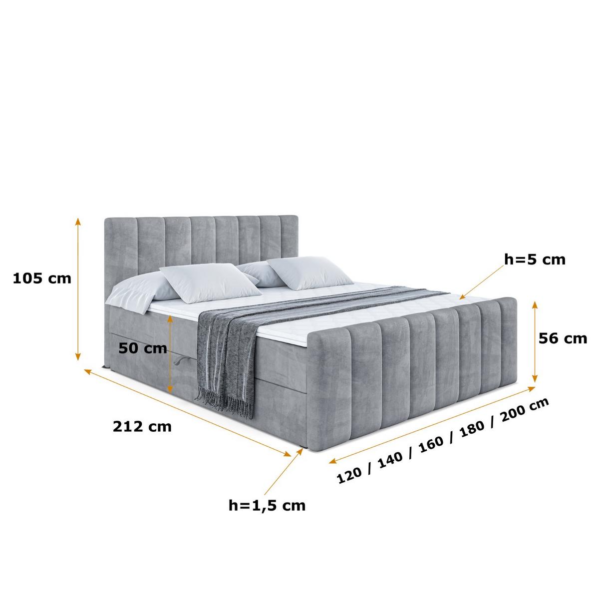 BOXBETT OTTA-Z - 160x200 cm - H3 - Grau - Grau, Holzwerkstoff (160/200cm) - ALTDECOR