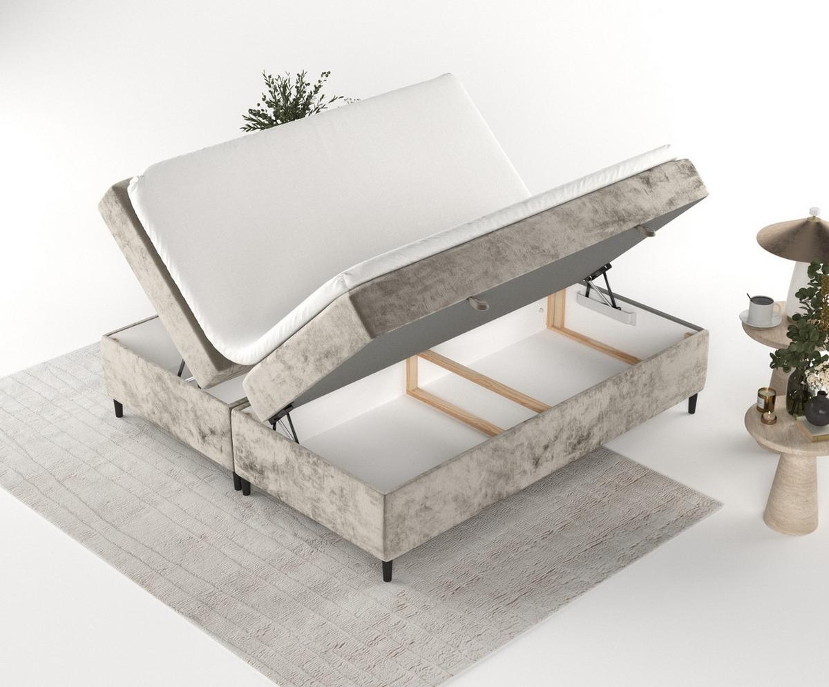 BOXBETT Theo 160/200 cm Beige im Lotta Stoff - Beige/Schwarz, Holz/Holzwerkstoff (160/200cm) - AltaBeds