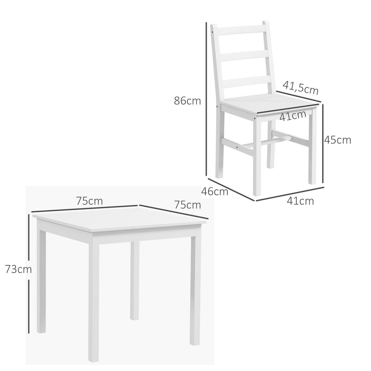 ESSGRUPPE 3er-Set, Esstisch mit 2 Stühlen, Küchentisch-Set für 2 Personen, Holz - Weiß, Holz (75/75/75cm) - HOMCOM