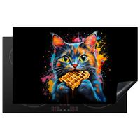 HERDABDECKPLATTE Katze - Graffiti - Bunt - Waffel - Essen Induktionsmatte 83x51 cm - Multicolor, Kunststoff (83/51.5/0.2cm) - MuchoWow