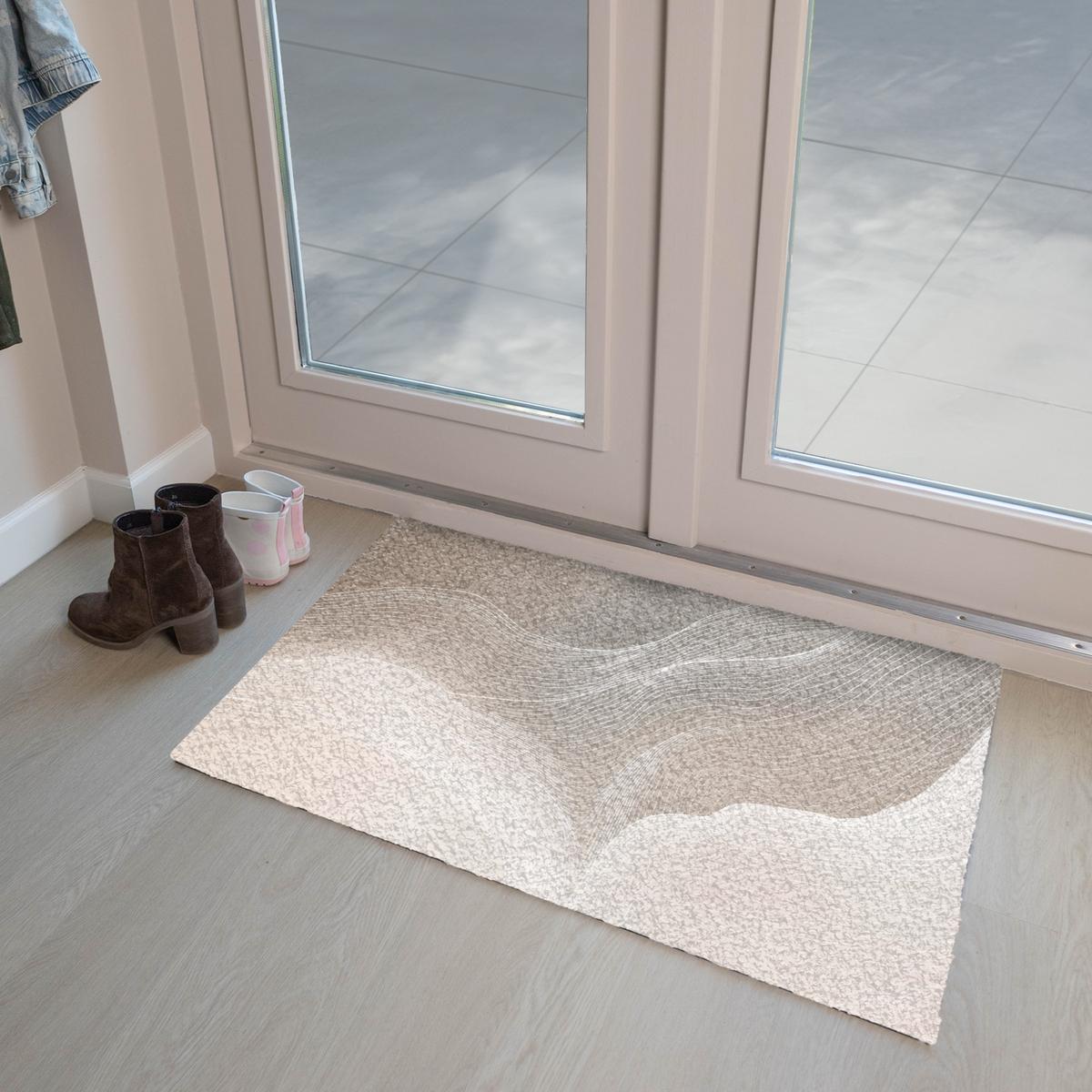 FUSSMATTE Wellenlinien - Luftströme - Harmonisch Schmutzfänger 90x60 cm - Beige, Kunststoff (90/0.4cm) - MuchoWow
