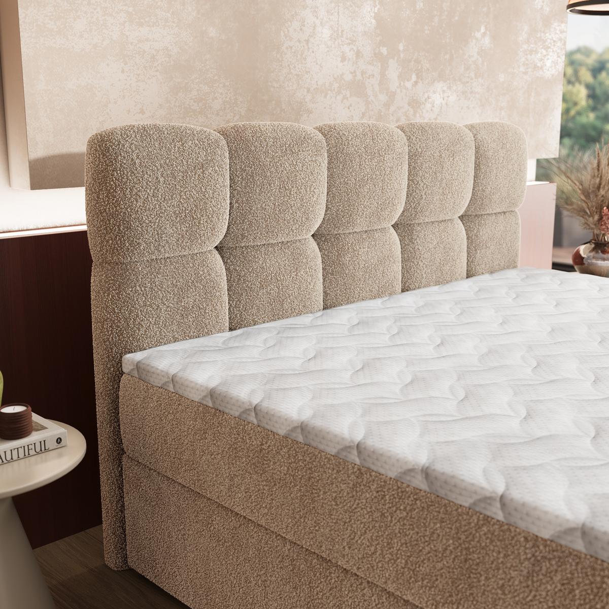 BOXBETT MERU 140x200 cm mit Matratze und Topper - Beige - Beige, Holz (140/200cm) - MASSENO