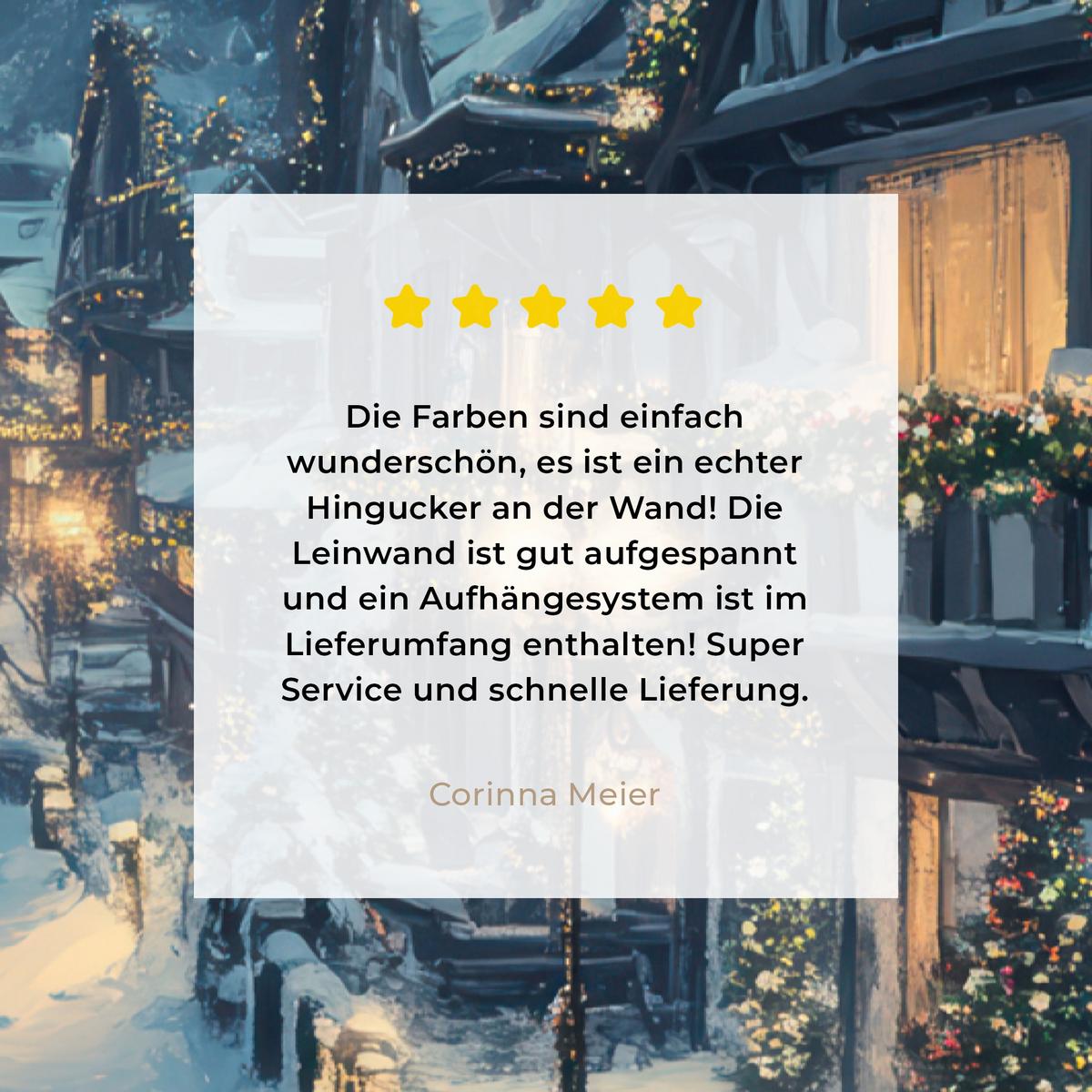 LEINWANDBILD Weihnachtsdorf - Weihnachten - Schnee - Winter Deko Groß 90x140 cm - Dunkelblau, Textil (90/140cm) - MuchoWow