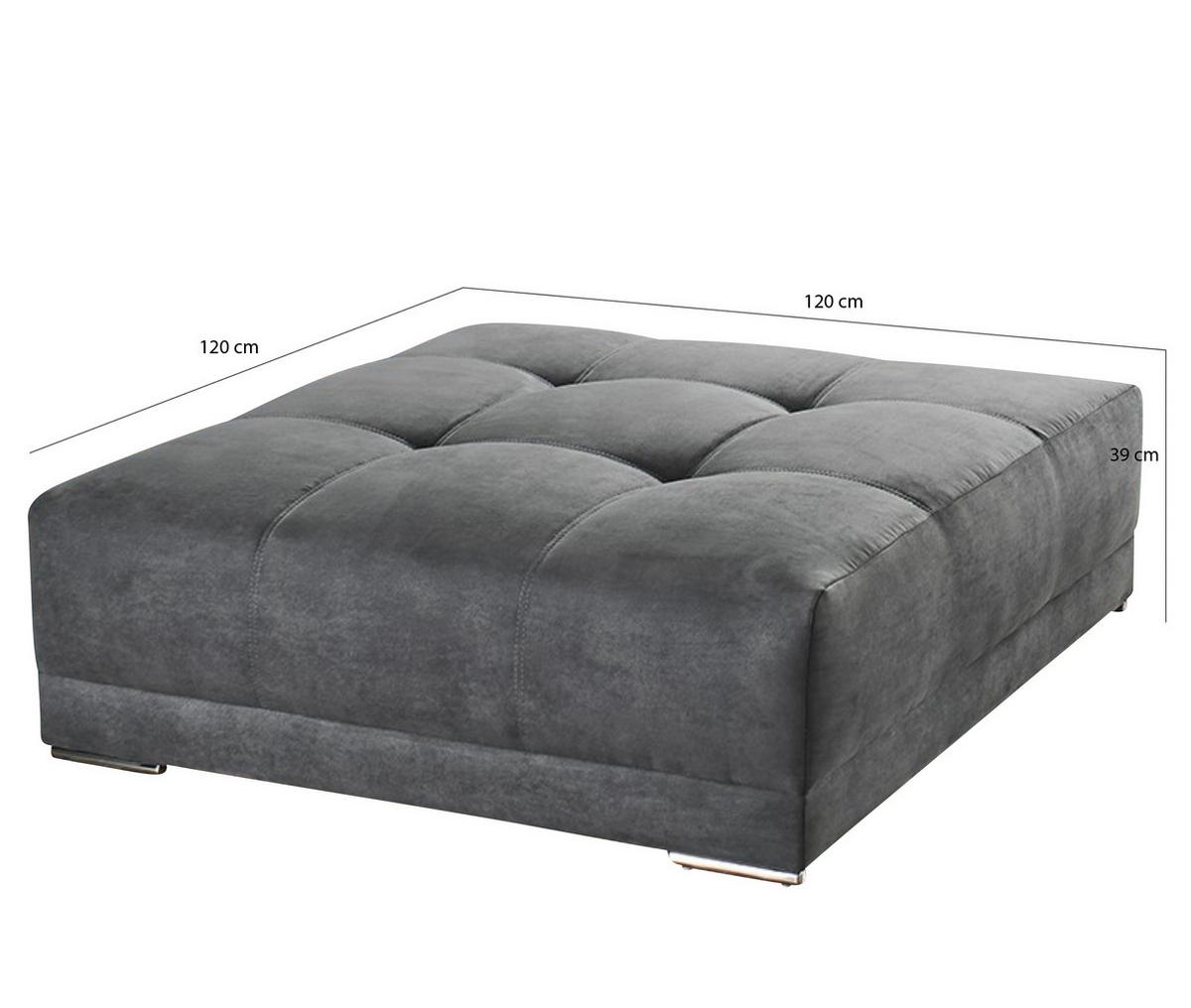 POLSTERHOCKER XXL Federkern B120/T120/H39 cm (passend zum BIG-SOFA) Mikrofaser Grau / 15139 - Chromfarben/Dunkelgrau, Textil/Metall (120/39/120cm) - luma-home