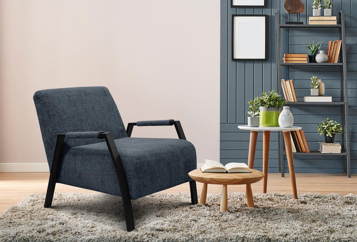 SESSEL KOBE, dunkelblau - Schwarz/Dunkelblau, Holz/Textil (72/76/90cm) - Wozimo