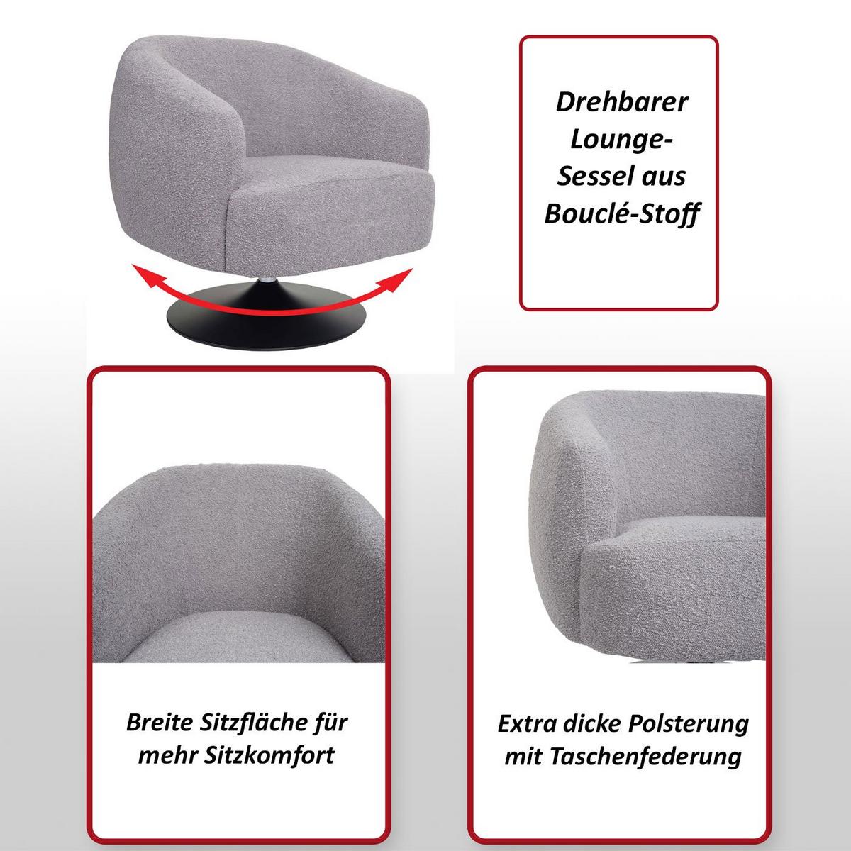 LOUNGE-SESSEL Hellgrau - Hellgrau, Textil (75/78/83cm) - MCW