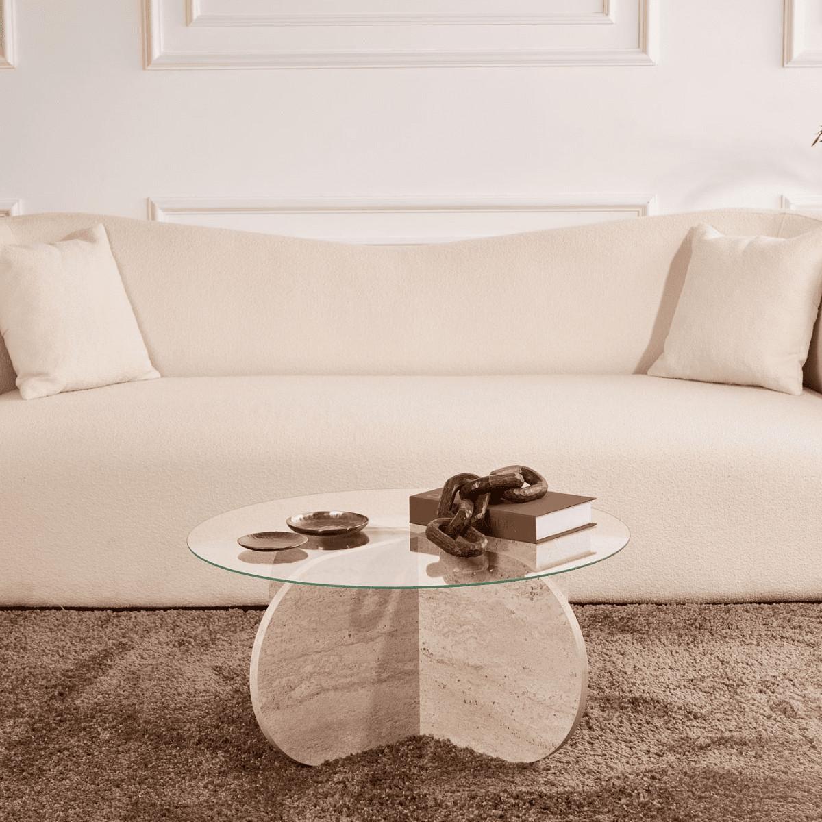 COUCHTISCH mit gekreuzten Beinen und gehärteter Glasplatte 75/75/35 cm - Beige, Holzwerkstoff (5.5/75/35cm) - Calicosy