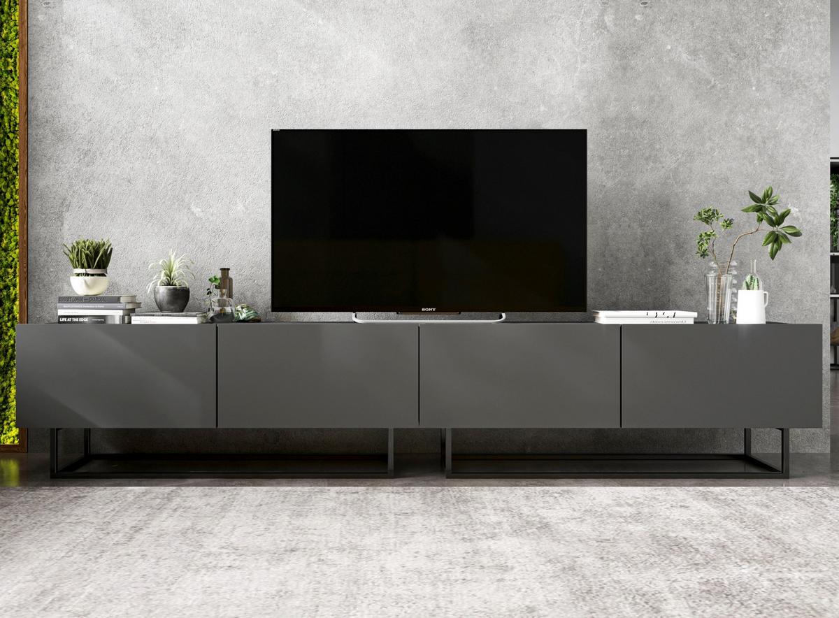 TV-LOWBOARD 2-er Set Enjoy Grau Matt mit Metallrahmen 120 cm - Schwarz/Grau, Holzwerkstoff/Metall (240/46/35cm) - Meble Lindner