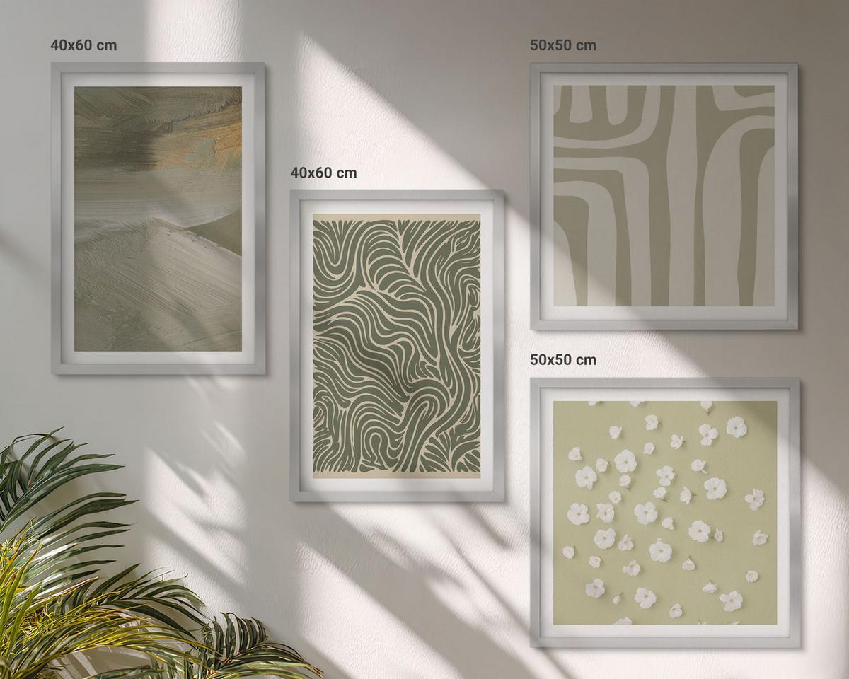 BILDER SET 4er Set - 50x50 cm & 40x60 cm Silberner Rahmen - Abstrakte Boho-Muster - Silberfarben, Kunststoff (50/50cm) - TULUP