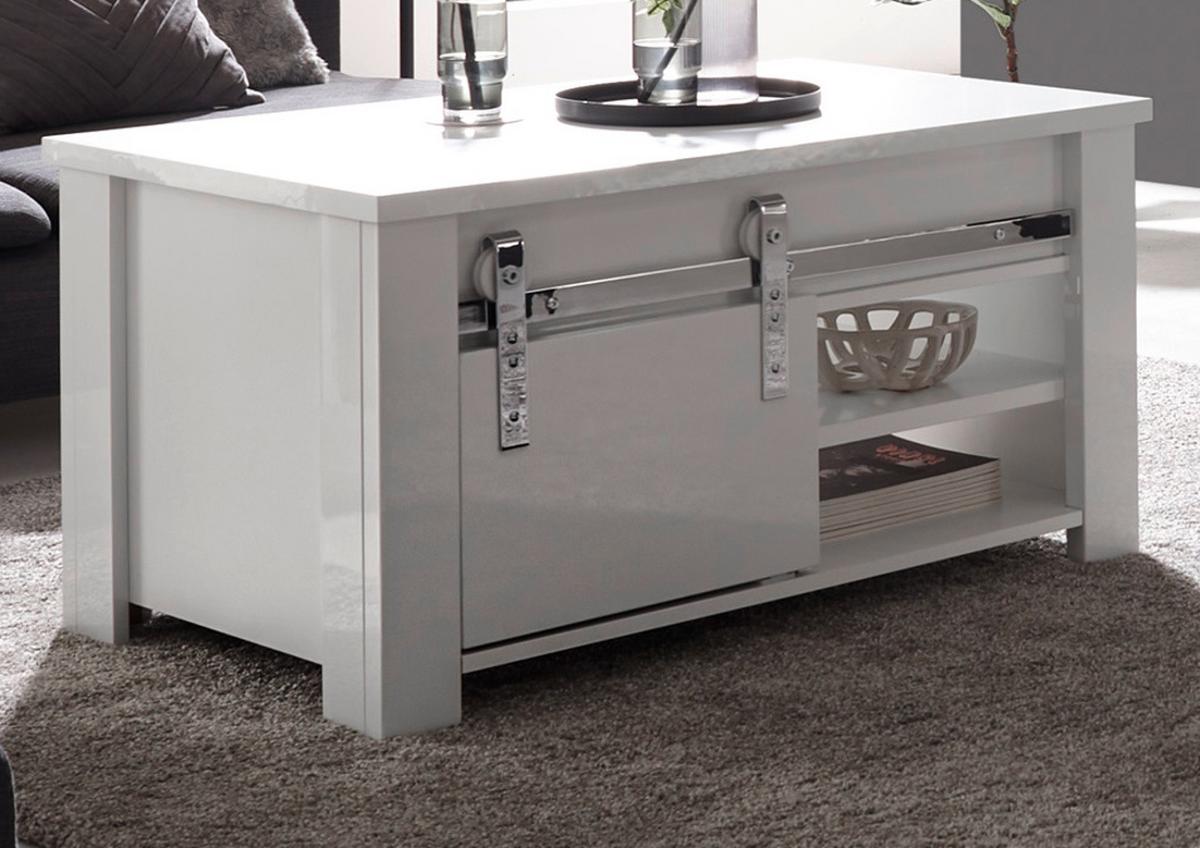 COUCHTISCH weiß Hochglanz 93 x 60 cm, Beistelltisch mit Stauraum - Chromfarben/Weiß Hochglanz, Holzwerkstoff/Kunststoff (93/60/51cm) - Furn.Design