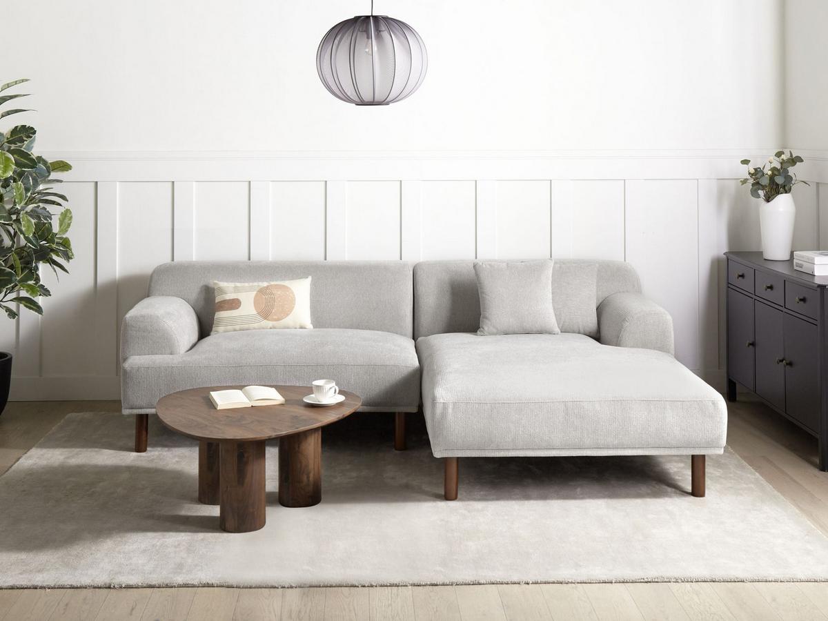 ECKSOFA 3-Sitzer Stoff Hellgrau linksseitig Holt - Hellgrau, Textil (241/159cm) - Beliani