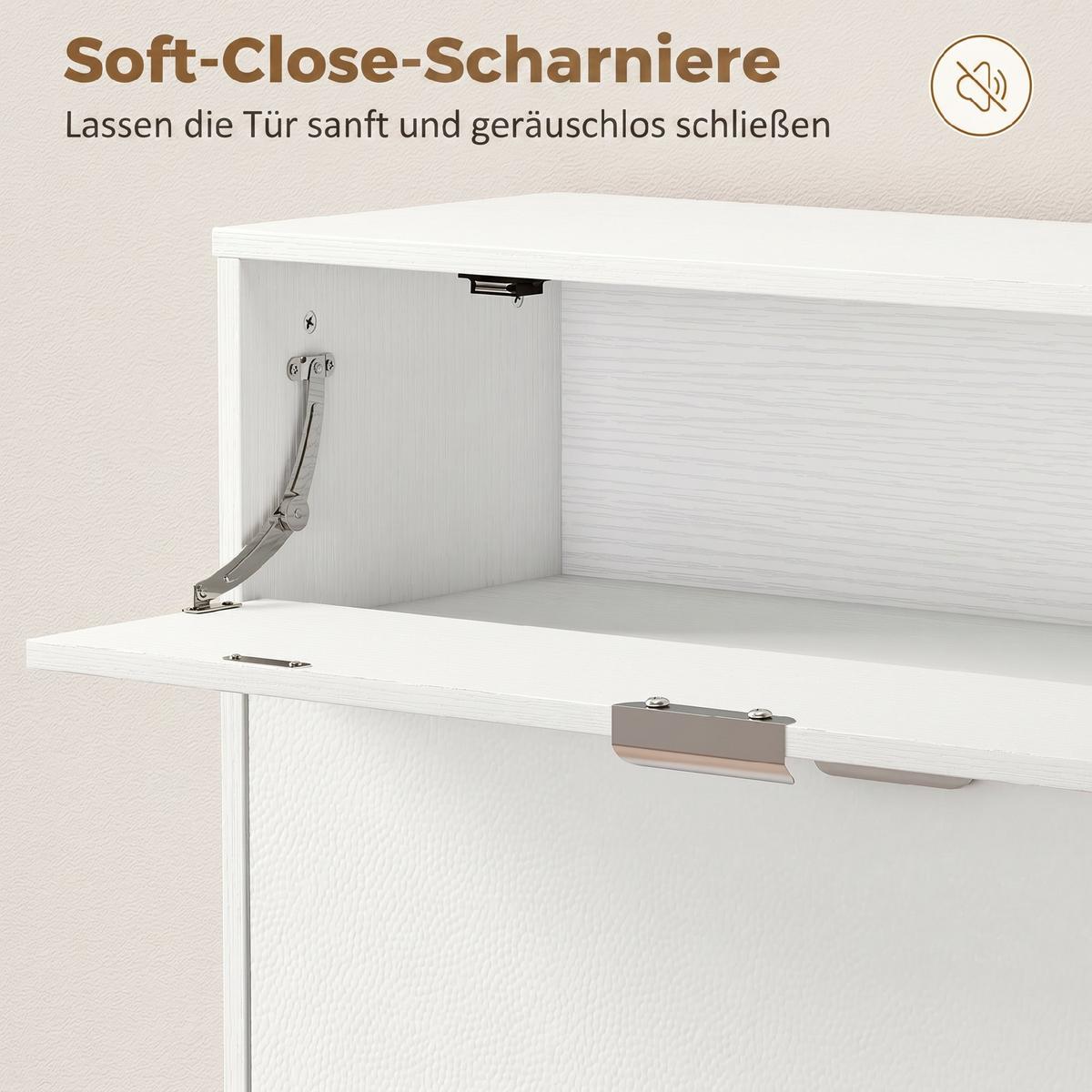 SCHUHSCHRANK Spanplatte-MDF Weiß - Silberfarben/Schwarz, Holzwerkstoff/Metall (23.8/106.6/99.4cm) - HOMCOM