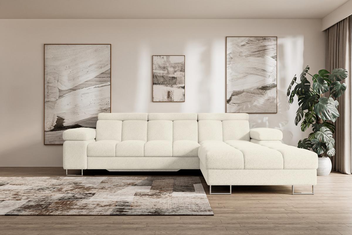 ECKSOFA mit Schlaffunktion Ottomane Rechts COMA L 271x203x79 Creme Tissu - Creme, Holzwerkstoff/Textil (203/271cm) - ALTDECOR