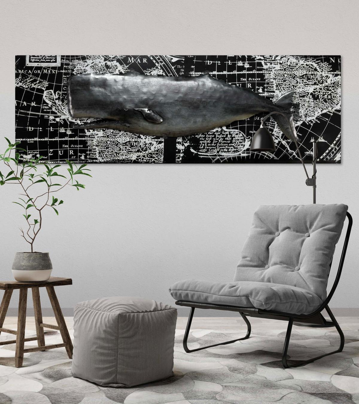 METALLBILD Schwarz-Weiß 144/44 cm - Schwarz, Metall (5.8/44cm) - KUNSTLOFT